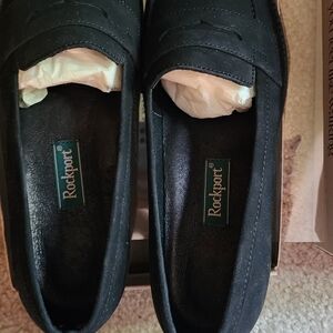 Rockport black flat suede shoes